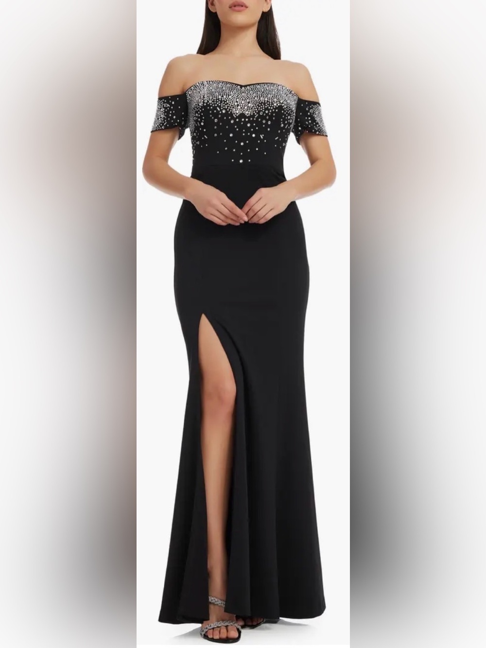NEW Dress The Population Logan Embellished Off the Shoulder Black Gown sz XS